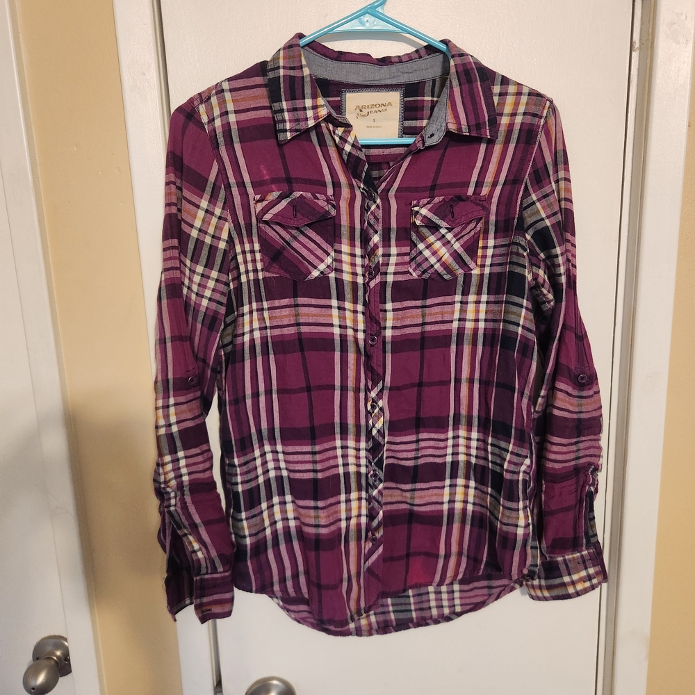 Arizona Jean Company Multicolored Button Down Shirt Relaxed Notched Collar